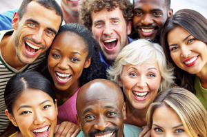 Diverse group of happy people and families