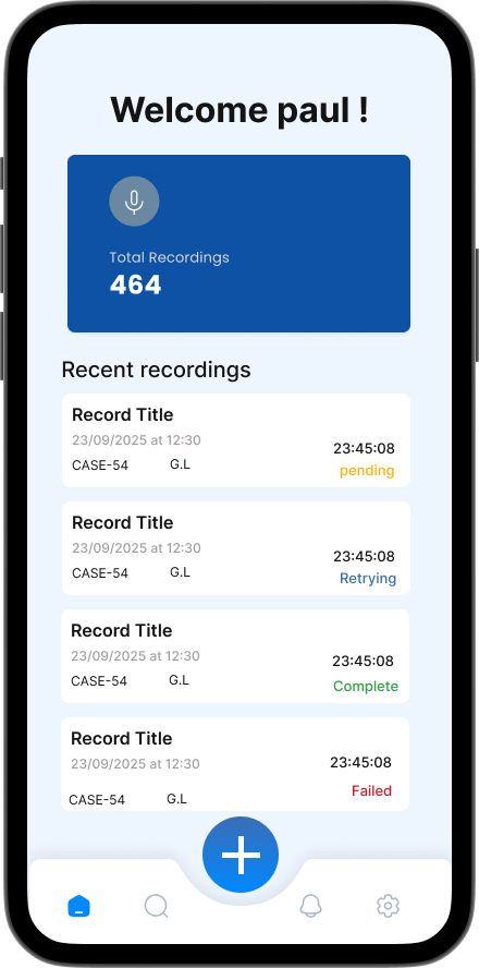 Field Dashboard & Recent Recordings Screen