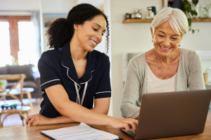 Social worker consulting with an individual